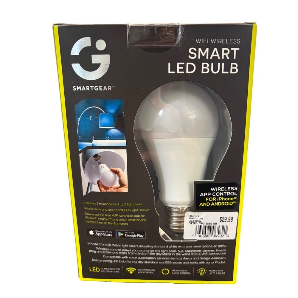 SmartGear WiFi Wireless Smart LED Bulb 16 Million Color Alexa Google STG-6582-KB - Picture 2 of 5
